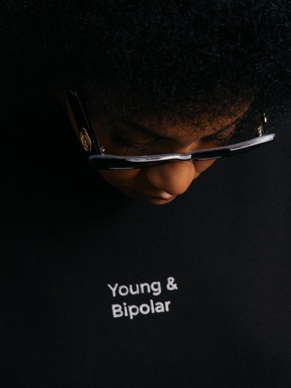 Young and Bipolar Minimal Black Hoodie Basic Line