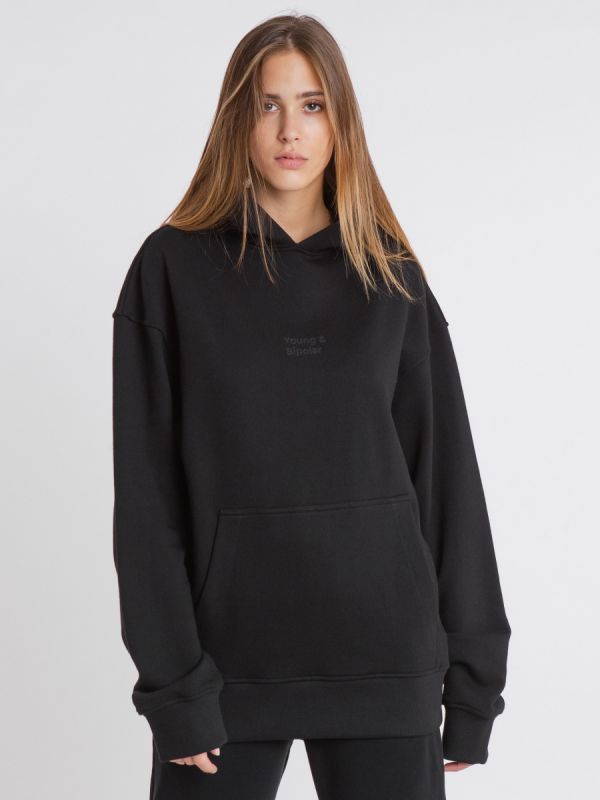 Young and Bipolar Minimal Black Hoodie Basic Line