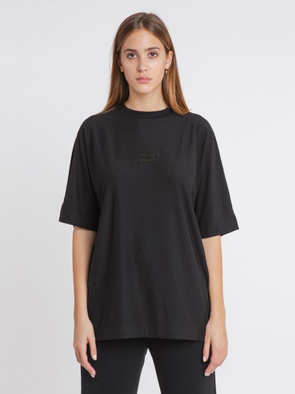 Young and Bipolar Minimal Black Basic Line Tee