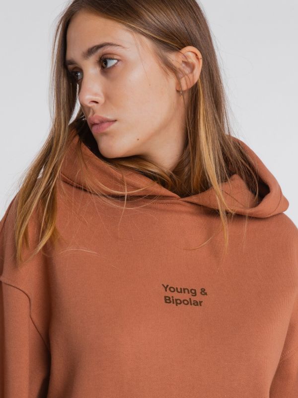 Young and Bipolar Minimal Brown Hoodie Basic Line