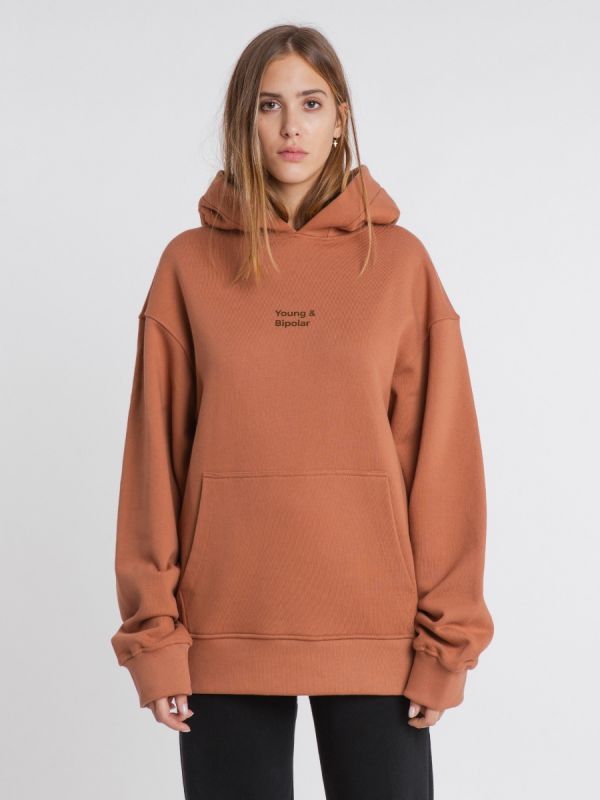 Young and Bipolar Minimal Brown Hoodie Basic Line