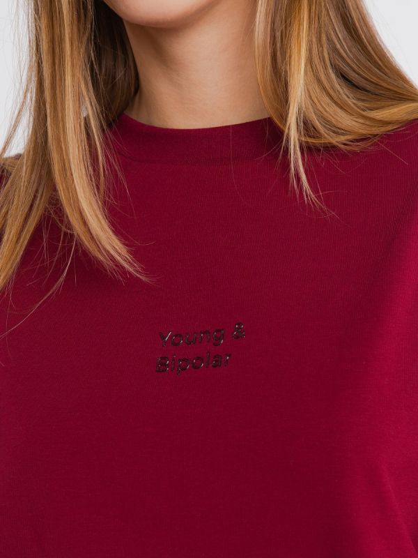 Young and Bipolar Minimal Burgundy Sweatshirt Basic Line